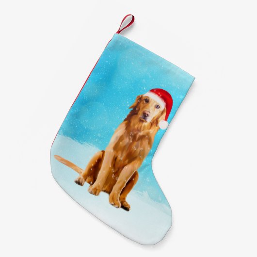 Golden Retriever Dog In Snow met Kerst Pet Kleine Kerstsok (Voorkant (Hangend))