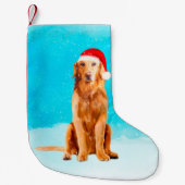 Golden Retriever Dog In Snow met Kerst Pet Kleine Kerstsok (Voorkant)