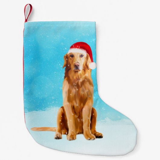 Golden Retriever Dog In Snow met Kerst Pet Kleine Kerstsok (Voorkant)
