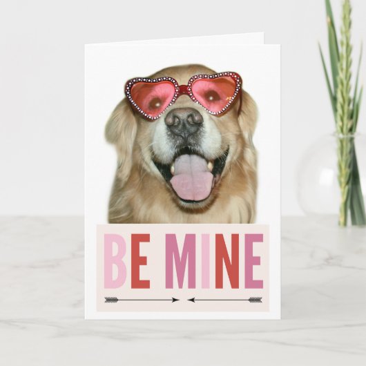 Golden Retriever Dog in Valentijnsdag bril Feestdagen Kaart (Voorkant)