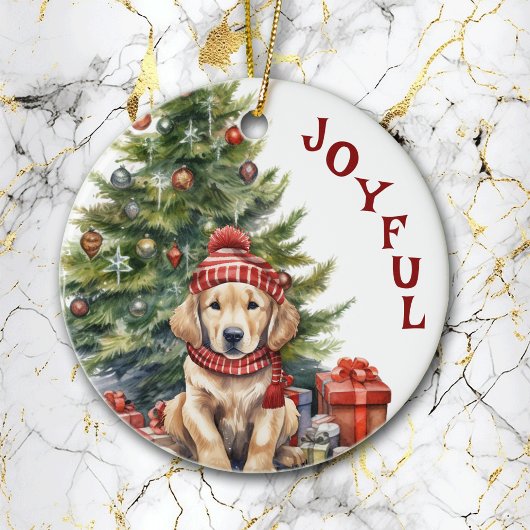 Golden Retriever Dog in Wintersjaal en Pet Keramisch Ornament