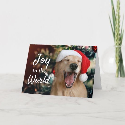 Golden Retriever Dog Joy aan de Eerste Kerstdag va Feestdagen Kaart (Voorkant)