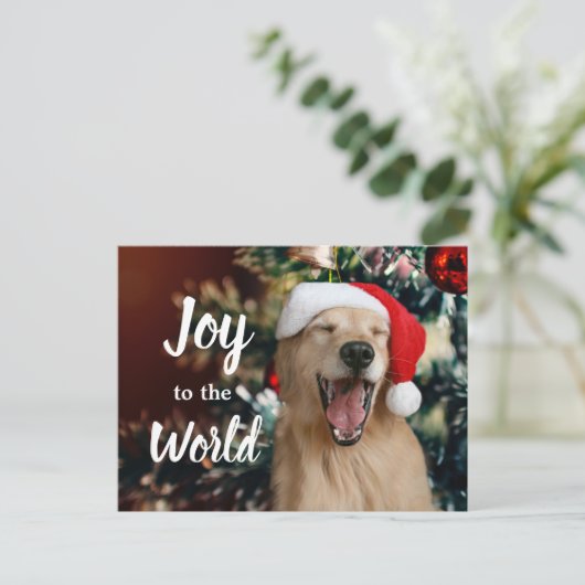 Golden Retriever Dog Joy aan de Eerste Kerstdag va Feestdagenkaart (Staand voorkant)