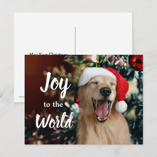 Golden Retriever Dog Joy aan de Eerste Kerstdag va Feestdagenkaart (Voorkant / Achterkant)