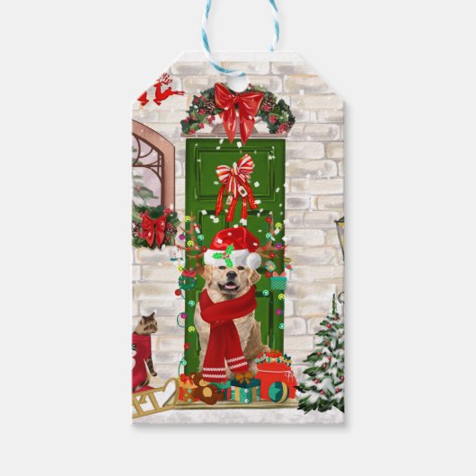 Golden Retriever Dog kerst Cadeaulabel (Voorkant)