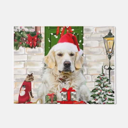 Golden Retriever Dog kerst Deurmat (Voorkant)