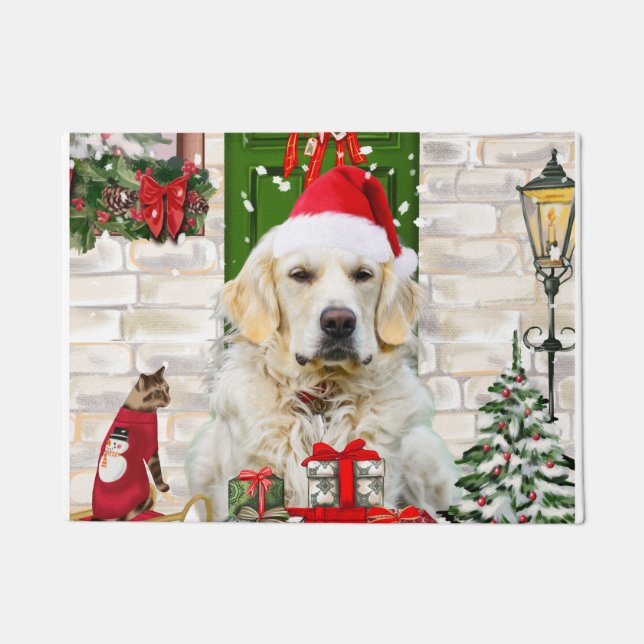 Golden Retriever Dog kerst Deurmat (Voorkant)