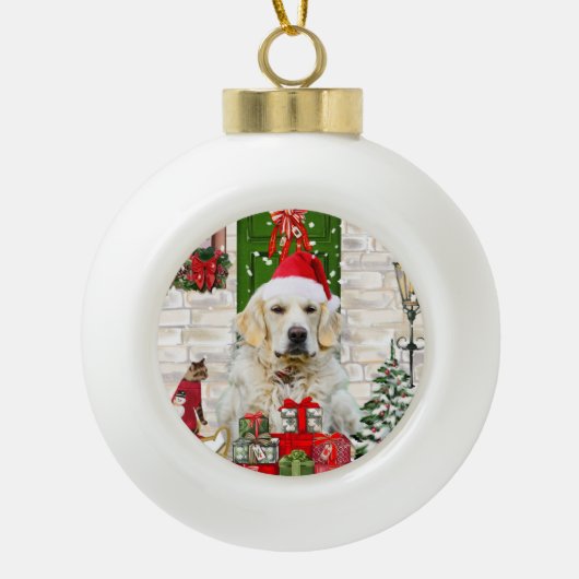 Golden Retriever Dog kerst Keramische Bal Ornament (Voorkant)