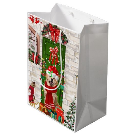 Golden Retriever Dog kerst Medium Cadeauzakje (Achterkant Gekanteld)