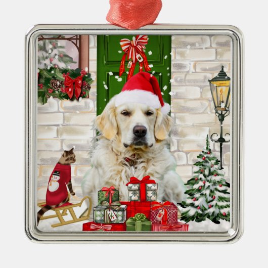 Golden Retriever Dog kerst Metalen Ornament (Voorkant)