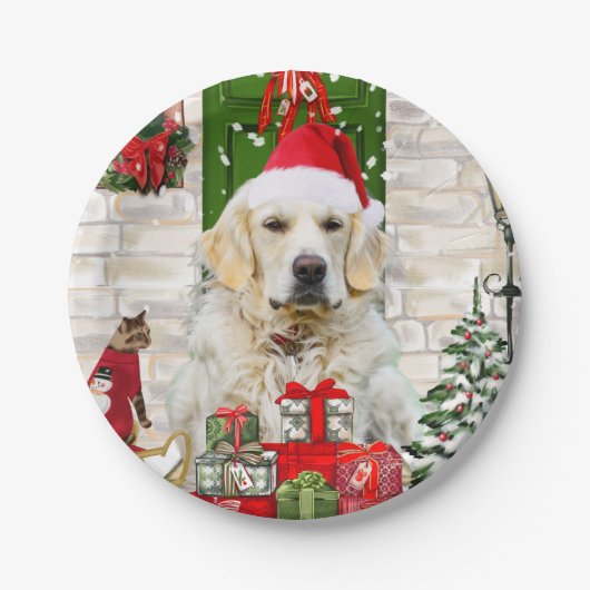Golden Retriever Dog kerst Papieren Bordje (Voorkant)
