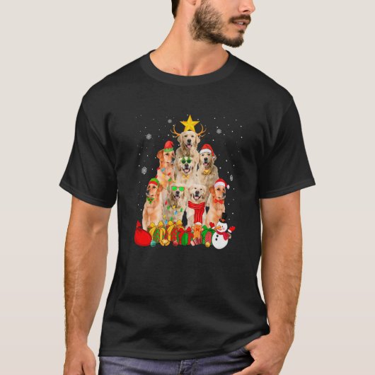 Golden Retriever Dog kerstboomverlichting Funny X T-shirt (Voorkant)