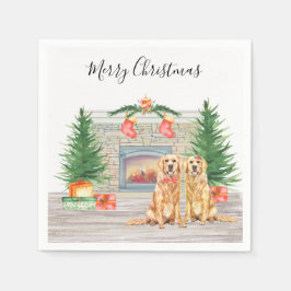 Golden Retriever Dog Kerstfeestdag Fireplace Servet