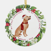 Golden Retriever Dog Kerstmis Mistletoe Holiday Keramisch Ornament (Voorkant)