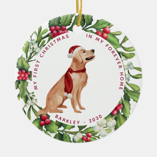 Golden Retriever Dog Kerstmis Mistletoe Holiday Keramisch Ornament (Voorkant)