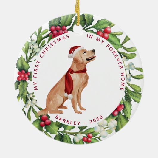 Golden Retriever Dog Kerstmis Mistletoe Holiday Keramisch Ornament (Achterkant)