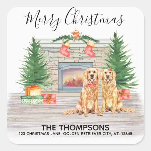 Golden Retriever Dog-kerstreportage Vierkante Sticker (Voorkant)