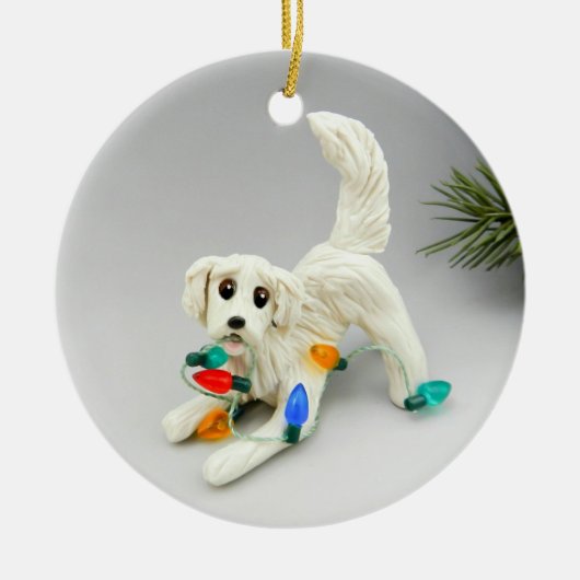 Golden Retriever Dog-kerstversiering Keramisch Ornament (Voorkant)