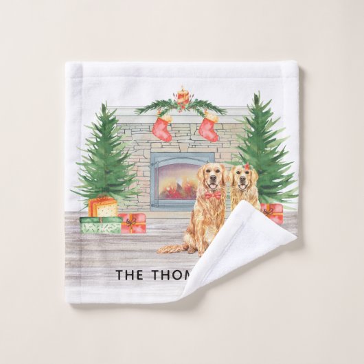 Golden Retriever Dog-kerstvirustscène Bad Handdoek (Wasdoekje)