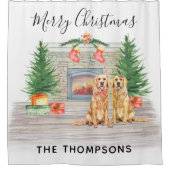 Golden Retriever Dog-kerstvirustscène Douchegordijn (Voorkant)