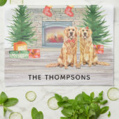 Golden Retriever Dog-kerstvirustscène Theedoek (Gevouwen)