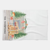 Golden Retriever Dog-kerstvirustscène Theedoek (Horizontaal)