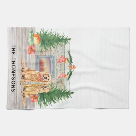 Golden Retriever Dog-kerstvirustscène Theedoek (Horizontaal)