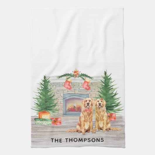 Golden Retriever Dog-kerstvirustscène Theedoek (Verticaal)