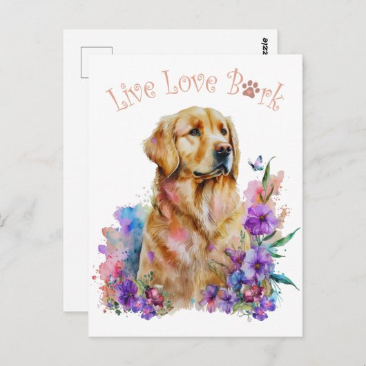Golden Retriever Dog Mam Floral Briefkaart (Voorkant / Achterkant)