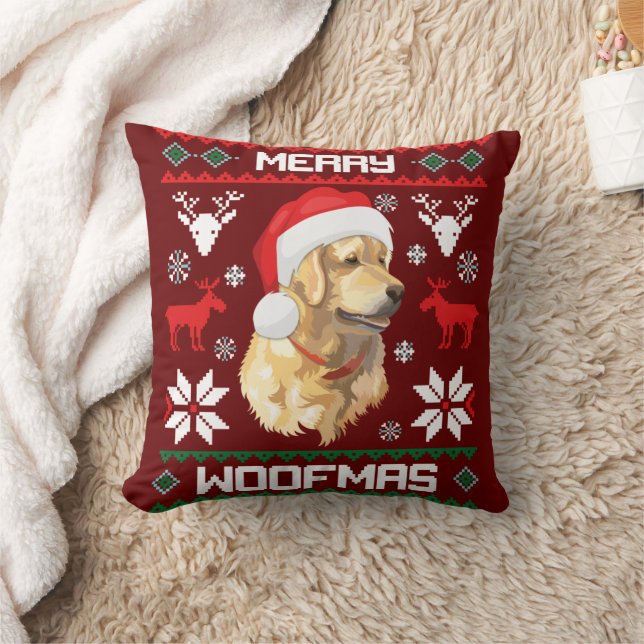 Golden Retriever Dog Merry Woofmas kerstSweat Kussen (Deken)
