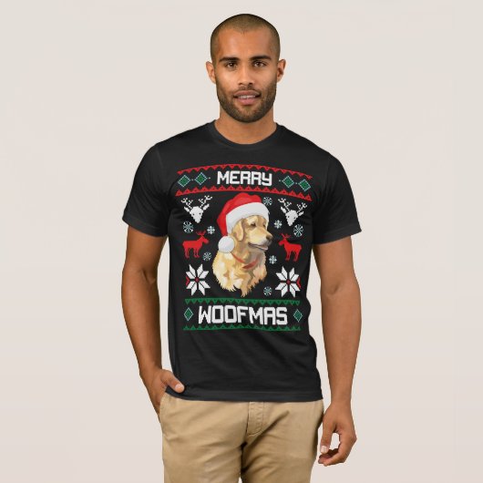 Golden Retriever Dog Merry Woofmas Shirt op kerstm (Voorkant volledig)