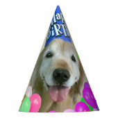Golden Retriever Dog met ballonnen van afgelopen d Feesthoedjes (Voorkant)