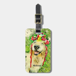 Golden Retriever Dog met bloeiende Waterverf Bagagelabel