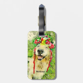 Golden Retriever Dog met bloeiende Waterverf Bagagelabel (Achterkant verticaal)