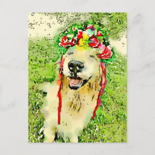 Golden Retriever Dog met bloeiende Waterverf Briefkaart