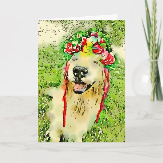 Golden Retriever Dog met bloeiende Waterverf Kaart (Voorkant)