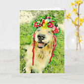 Golden Retriever Dog met bloeiende Waterverf Kaart (Gele Bloem)