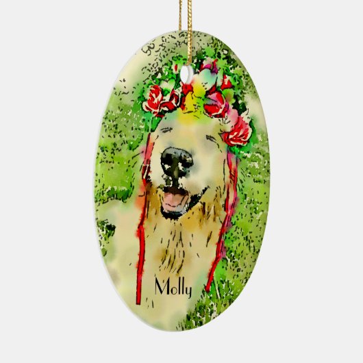 Golden Retriever Dog met bloeiende Waterverf Keramisch Ornament (Rechts)