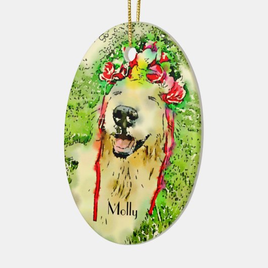 Golden Retriever Dog met bloeiende Waterverf Keramisch Ornament (Links)