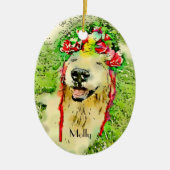 Golden Retriever Dog met bloeiende Waterverf Keramisch Ornament (Voorkant)