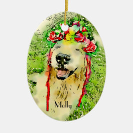 Golden Retriever Dog met bloeiende Waterverf Keramisch Ornament
