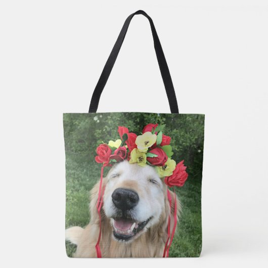 Golden Retriever Dog met bloemen Tote Bag (Voorkant)