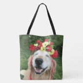 Golden Retriever Dog met bloemen Tote Bag (Achterkant)