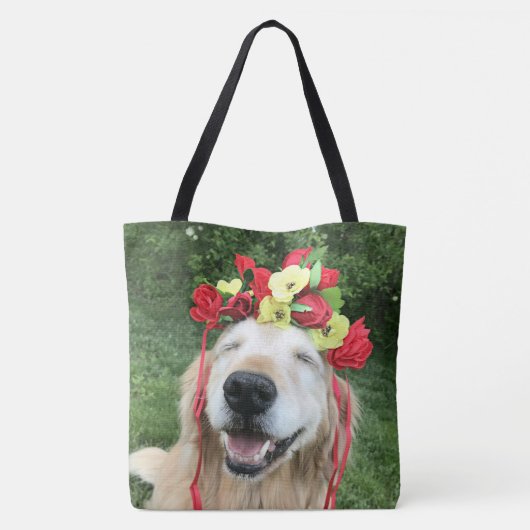 Golden Retriever Dog met bloemen Tote Bag (Achterkant)