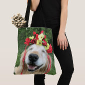 Golden Retriever Dog met bloemen Tote Bag (Dichtbij)