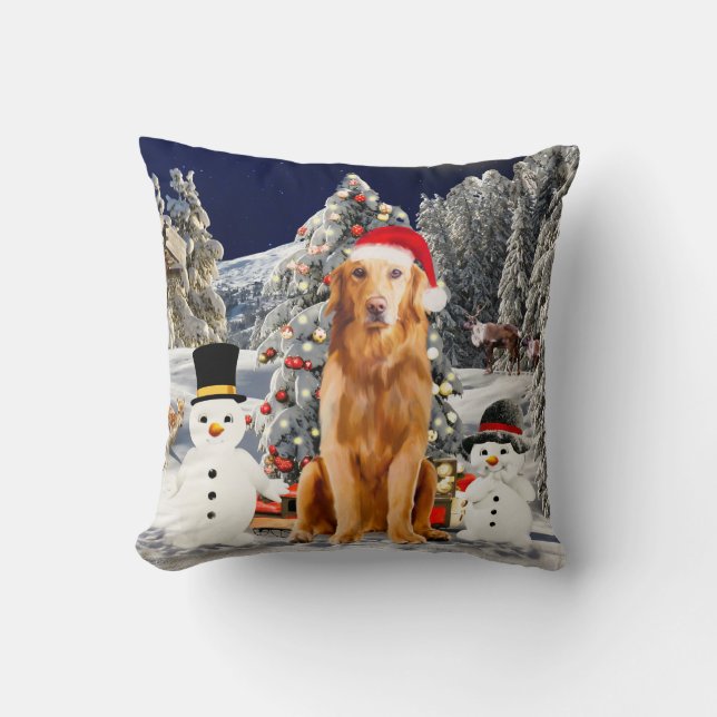 Golden Retriever Dog met Kerst Pet Kussen (Voorkant)