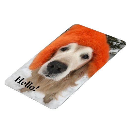 Golden Retriever Dog Met Oranje Fuzzy Pet In Snow Magneet (Linkerzijde)