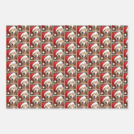 Golden Retriever Dog met Red Santa Hat Kerstmis Inpakpapier Vel