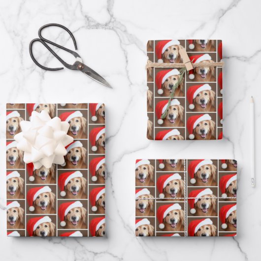 Golden Retriever Dog met Red Santa Hat Kerstmis Inpakpapier Vel (Voorkant)
