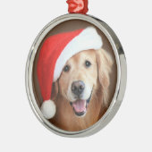 Golden Retriever Dog met Red Santa Hat Metalen Ornament (Links)